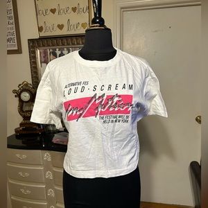 MOUSSY 100% GIRL WOMENS CROPPED T-SHIRT SIZE 1 COLOR WHITE AND PINK
